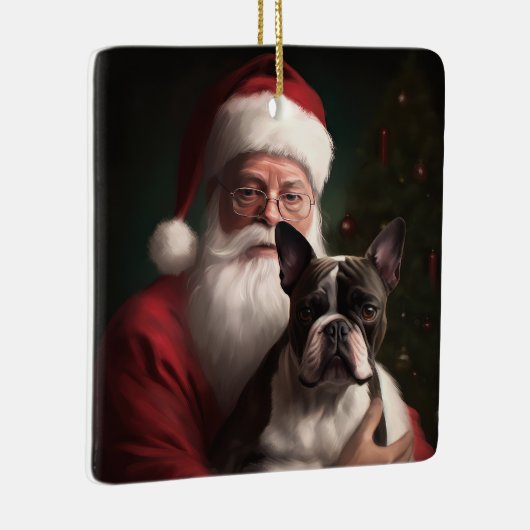 Boston Terrier mit Weihnachtsmann Weihnachten Keramikornament (Rechts)