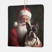 Boston Terrier mit Weihnachtsmann Weihnachten Keramikornament (Links)