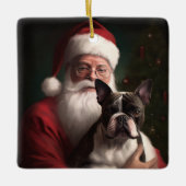 Boston Terrier mit Weihnachtsmann Weihnachten Keramikornament (Vorderseite)