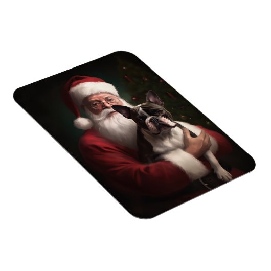 Boston Terrier mit Weihnachtsmann Weihnachten Magnet (Rechte Seite)
