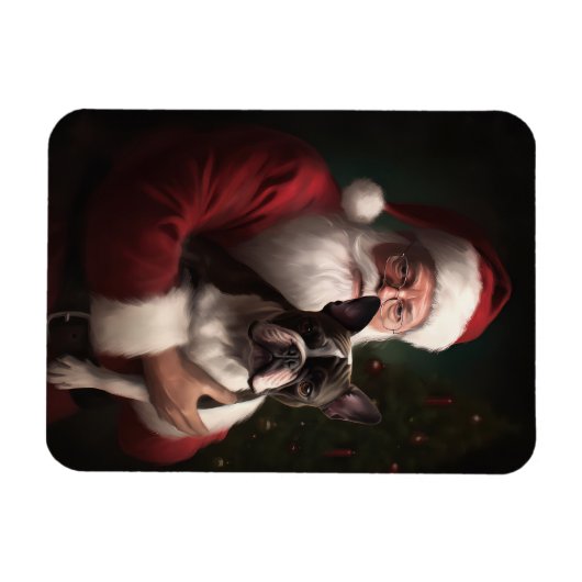Boston Terrier mit Weihnachtsmann Weihnachten Magnet (Horizontal)