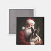 Boston Terrier mit Weihnachtsmann Weihnachten Magnet (Vorderseite/Rückseite)
