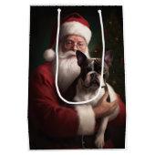 Boston Terrier mit Weihnachtsmann Weihnachten Mittlere Geschenktüte (Rückseite)
