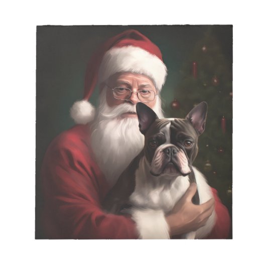 Boston Terrier mit Weihnachtsmann Weihnachten Notizblock (Vorderseite)