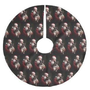 Boston Terrier mit Weihnachtsmann Weihnachten Polyester Weihnachtsbaumdecke