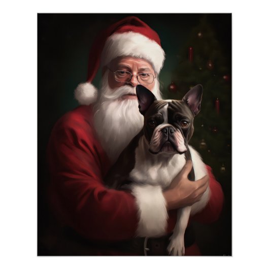 Boston Terrier mit Weihnachtsmann Weihnachten Poster (Vorderseite)