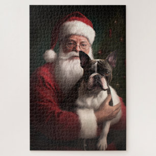 Boston Terrier mit Weihnachtsmann Weihnachten Puzzle