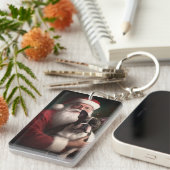 Boston Terrier mit Weihnachtsmann Weihnachten Schlüsselanhänger (Vorderseite rechts)