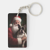 Boston Terrier mit Weihnachtsmann Weihnachten Schlüsselanhänger (Rückseite)