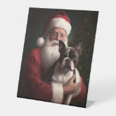 Boston Terrier mit Weihnachtsmann Weihnachten Sockelschild (Vorderseite)
