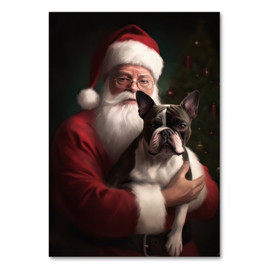 Boston Terrier mit Weihnachtsmann Weihnachten Tischnummer (Vorderseite)