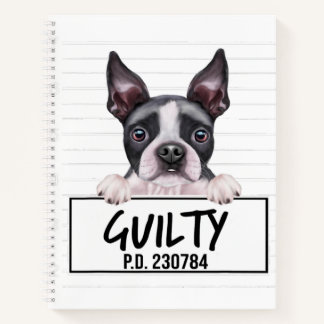 Boston Terrier Mugshot Guilty Dog Notizblock