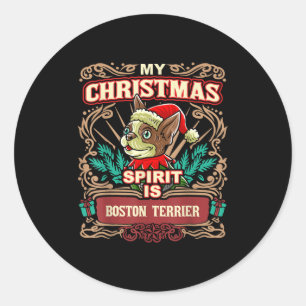 Boston Terrier My Christmas Spirit Dog Santa Claus Runder Aufkleber