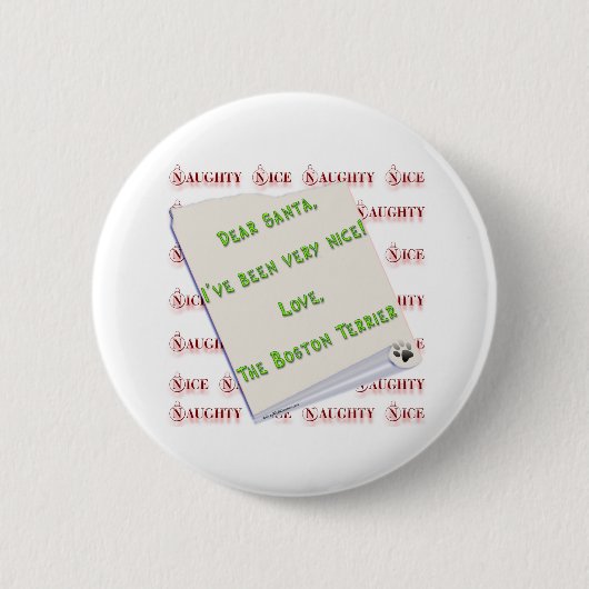 Boston Terrier Naughty oder Nice - Schaltfläche Button (Vorderseite)