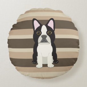 Boston Terrier Neutral gestreift Rundes Kissen