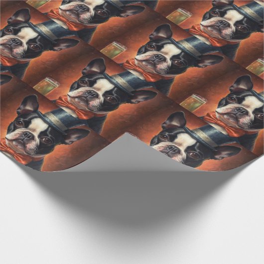 Boston Terrier New Year Geschenkpapier (Ecke)