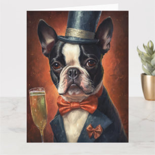 Boston Terrier New Year Karte