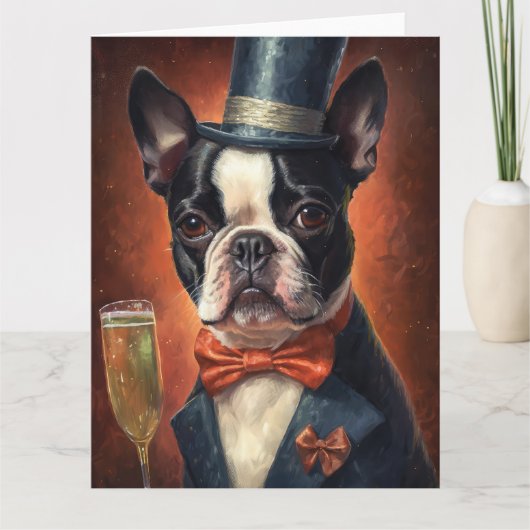 Boston Terrier New Year Karte (Vorderseite)