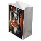 Boston Terrier New Year Mittlere Geschenktüte (Rückseite Schrägansicht)