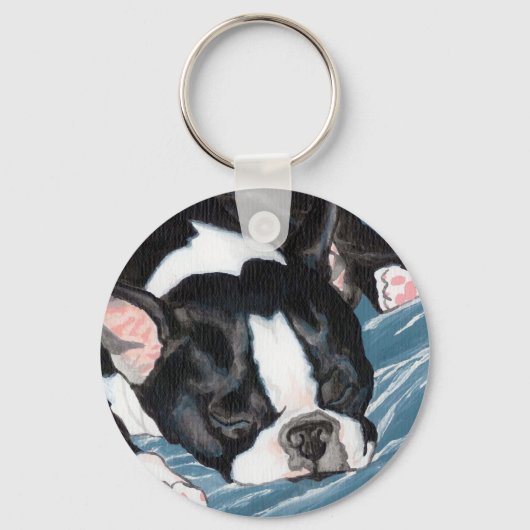 Boston Terrier Nickerchen Schlüsselanhänger (Vorderseite)