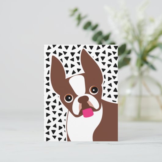 Boston Terrier Niedlich Brown und White Postkarte (Stehend Vorderseite)