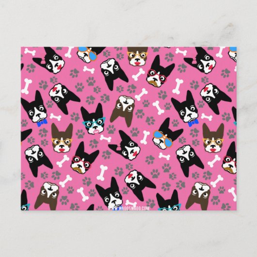 Boston Terrier Niedlich Mustache Funny Faces Postkarte (Vorderseite)