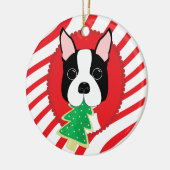 Boston-Terrier-niedliche Hundeverzierung Keramik Ornament (Links)