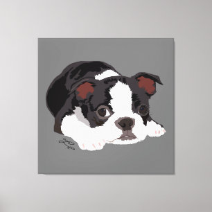 Boston Terrier Niedliche Welpenästhesie Fine Art Leinwanddruck
