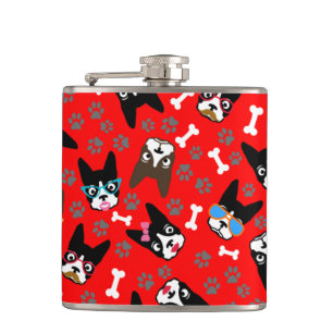 Boston-Terrier-niedlicher Schnurrbart-lustige Flachmann
