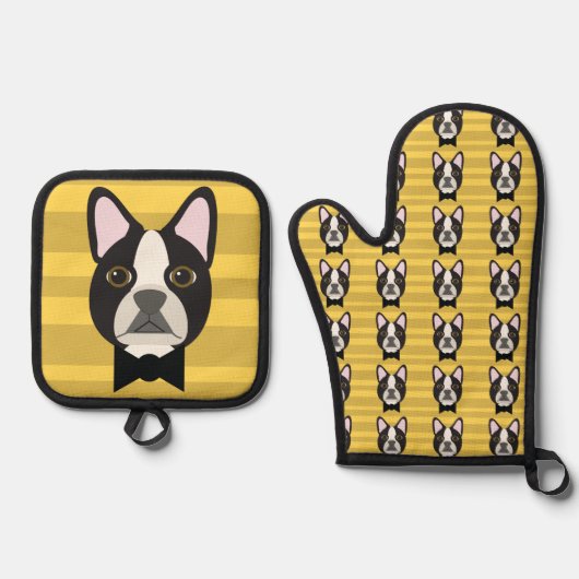 Boston Terrier Ofenhandschuh & Topflappen-Set (Vorderseite)