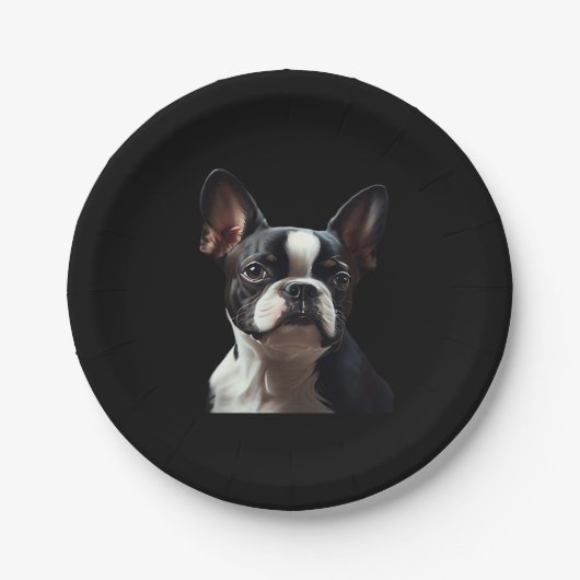 Boston Terrier - Oil Paint Classic T - Shirt Pappteller (Vorderseite)