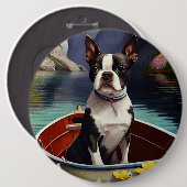 Boston Terrier on a Paddle: Ein Landschaftliches A Button (Vorne & Hinten)
