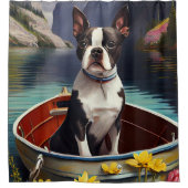 Boston Terrier on a Paddle: Ein Landschaftliches A Duschvorhang (Vorderseite)