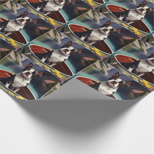 Boston Terrier on a Paddle: Ein Landschaftliches A Geschenkpapier (Ecke)