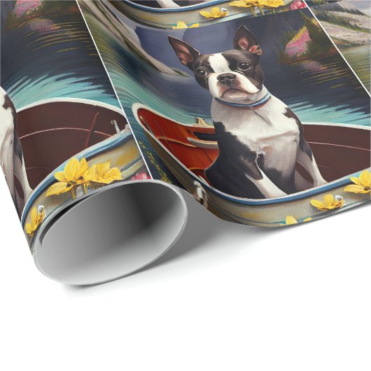 Boston Terrier on a Paddle: Ein Landschaftliches A Geschenkpapier (Rolleneckpunkt)