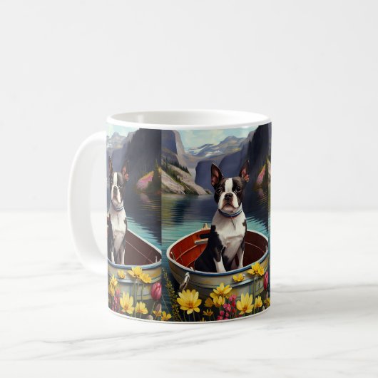 Boston Terrier on a Paddle: Ein Landschaftliches A Kaffeetasse (Vorderseite Links)
