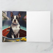 Boston Terrier on a Paddle: Ein Landschaftliches A Karte (Innenseite)