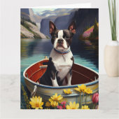Boston Terrier on a Paddle: Ein Landschaftliches A Karte (Vorderseite)