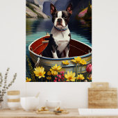 Boston Terrier on a Paddle: Ein Landschaftliches A Poster (Küche)