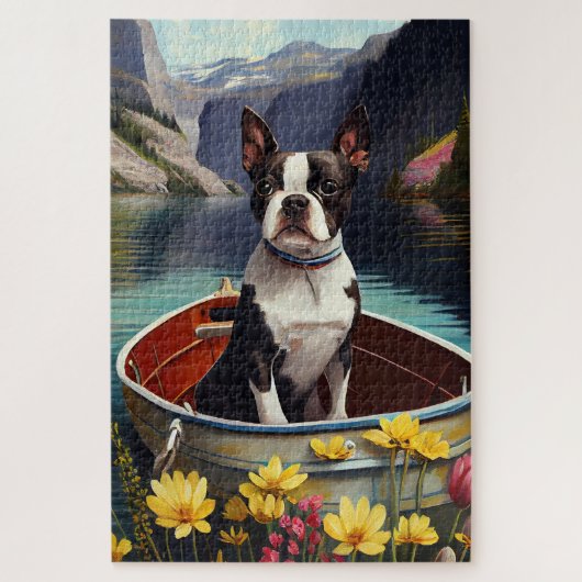 Boston Terrier on a Paddle: Ein Landschaftliches A Puzzle (Vertikal)