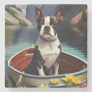 Boston Terrier on a Paddle: Ein Landschaftliches A Steinuntersetzer