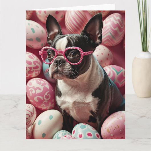 Boston Terrier Ostereier Karte (Vorderseite)