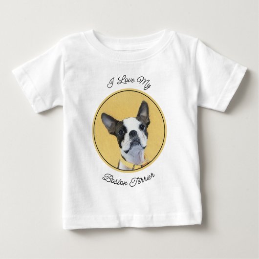 Boston Terrier Painting - Niedliche Original Dog A Baby T-shirt (Vorderseite)