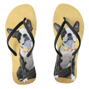 Boston Terrier Painting - Niedliche Original Dog A Badesandalen