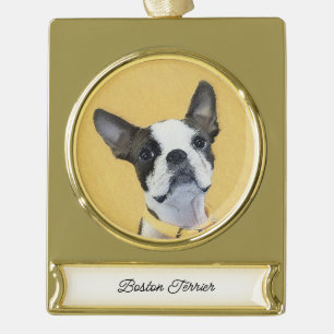 Boston Terrier Painting - Niedliche Original Dog A Banner-Ornament Gold