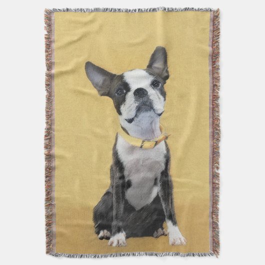 Boston Terrier Painting - Niedliche Original Dog A Decke (Vorderseite Vertikal)
