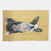 Boston Terrier Painting - Niedliche Original Dog A Geschirrtuch (Horizontal)
