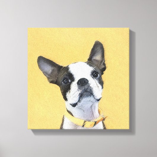 Boston Terrier Painting - Niedliche Original Dog A Leinwanddruck (Vorderseite)