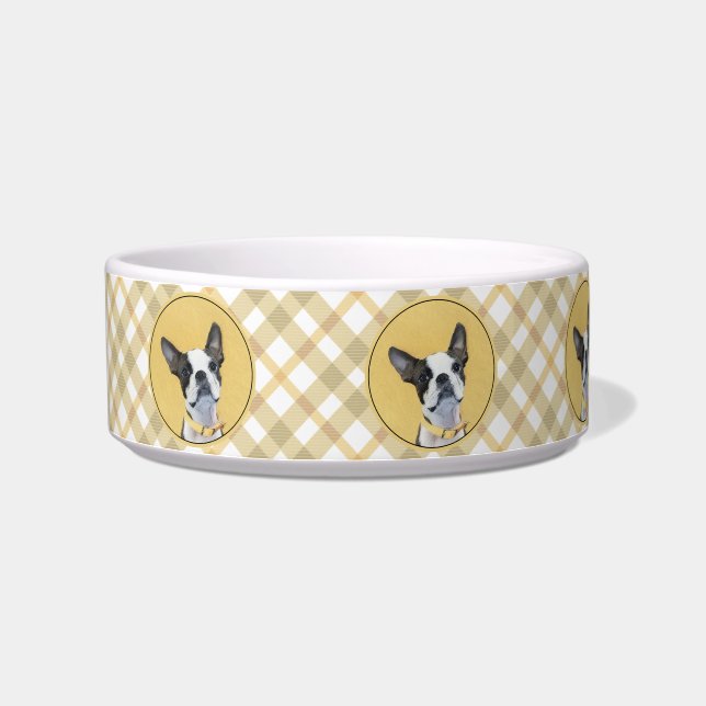 Boston Terrier Painting - Niedliche Original Dog A Napf (Links)