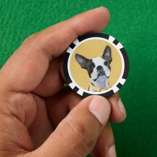 Boston Terrier Painting - Niedliche Original Dog A Pokerchips (Hand)